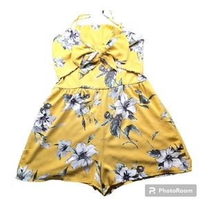 Yellow Floral Short Romper Size Medium Womens Sugar + Lips